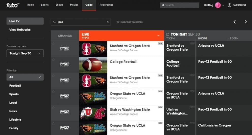 FuboTV Pac-12 Network