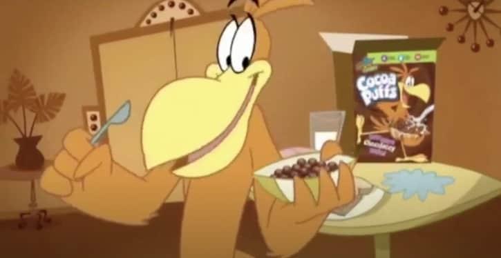 Quisp cereal mascot with a bowl of Quisp