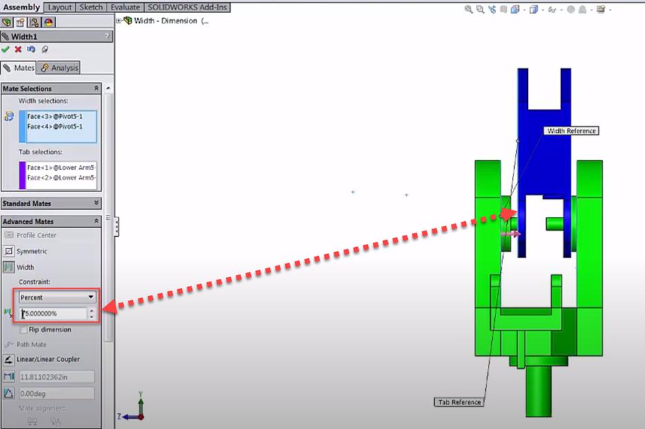 SOLIDWORKS Width Mate Percent