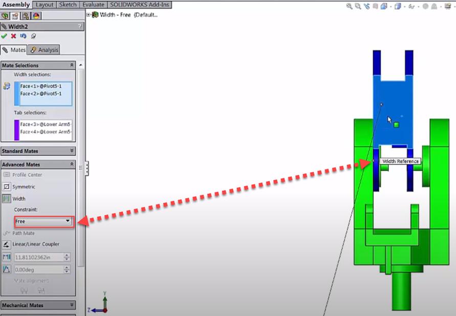 Free Option SOLIDWORKS Width Mate