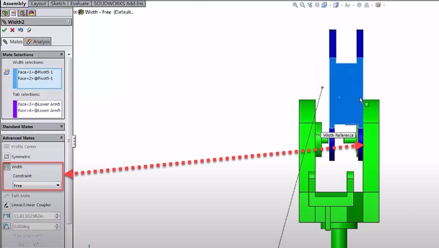 SOLIDWORKS Width Mate Free Option