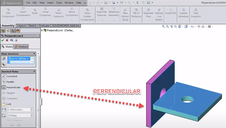 Perpendicular Mate in SOLIDWORKS