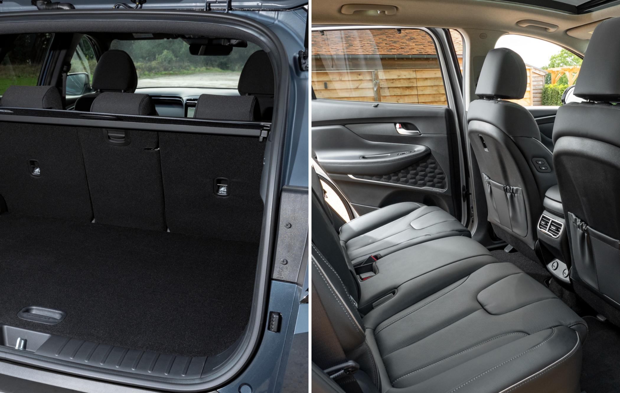 on the left is a tucson's boot and on the right are the back seats of a santa fe