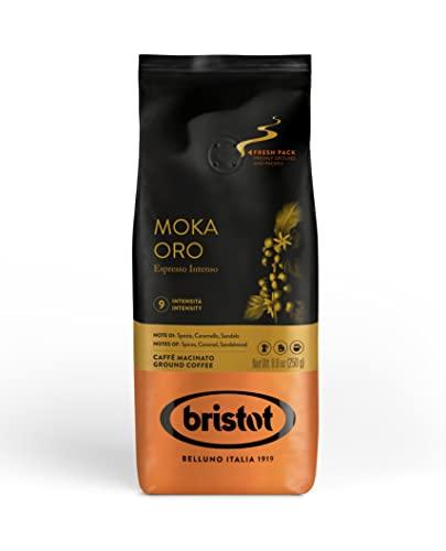 Bristot Moka Oro Ground Coffee | Italian Ground Espresso | Medium Roast | For Moka, French Press, Pour Over | 8.8oz/250g