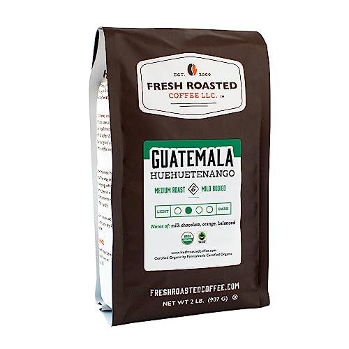 Fresh Roasted Coffee, Fair Trade Organic Guatemalan Huehuetenango, 2 lb (32 oz), Medium Roast, Mold & Mycotoxin Tested, Kosher, Whole Bean