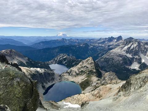 View of mountain glacier lakes from Mt Rainier trail.