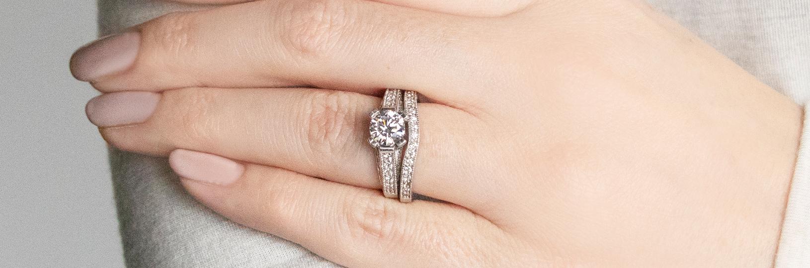 East-west solitaire engagement ring set.