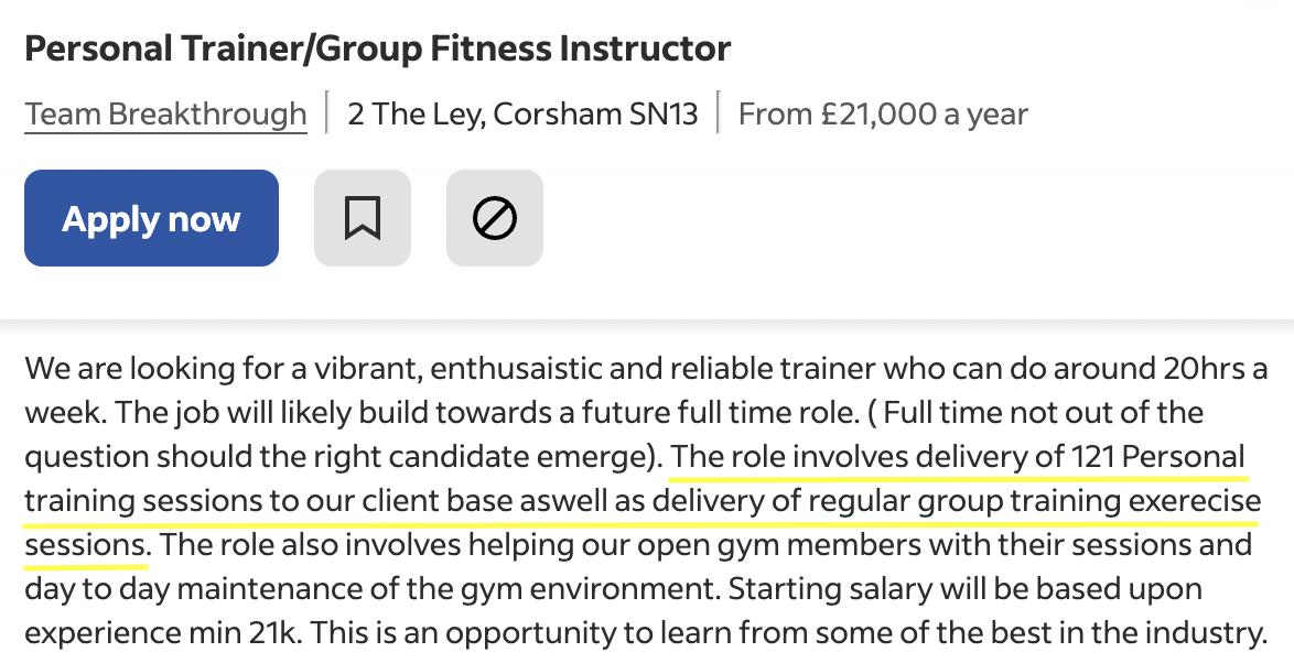 Team Breakthrough Job Ad for Personal Trainer & Group Fitness Instructor