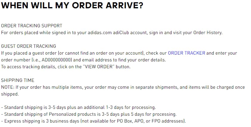 Adidas Shipping Prices