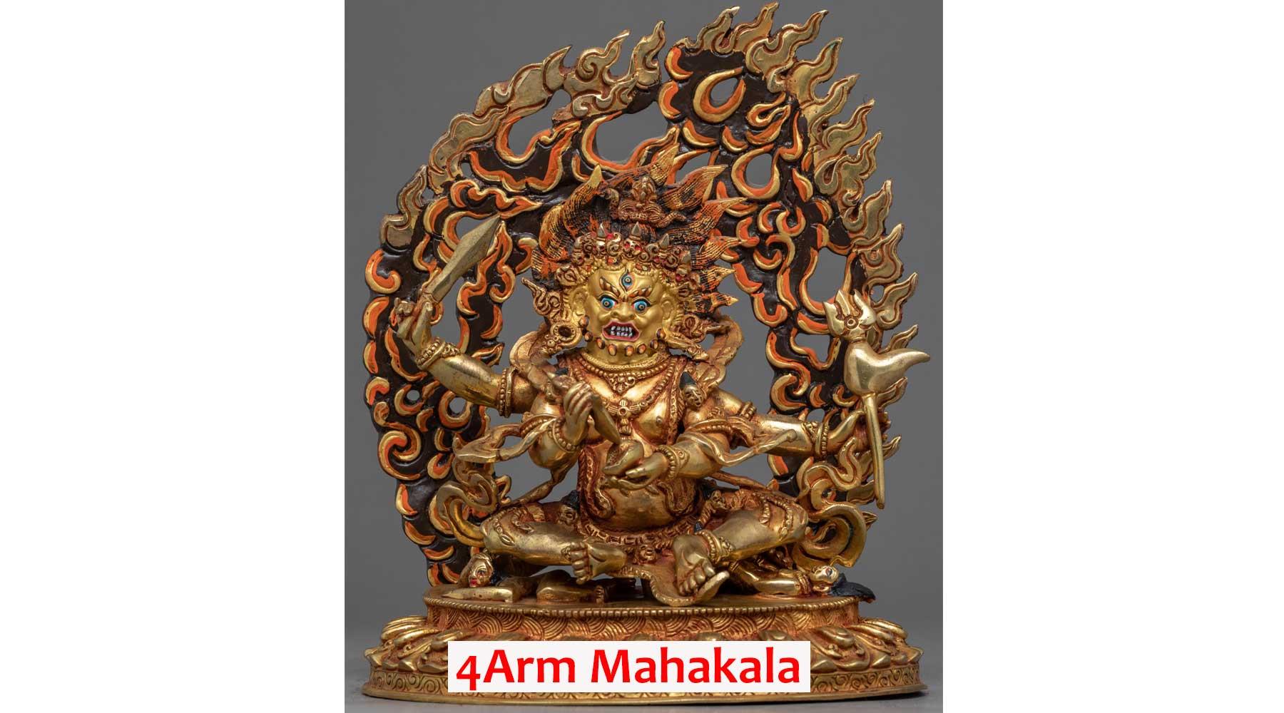 4 arm mahakala gold plated statue