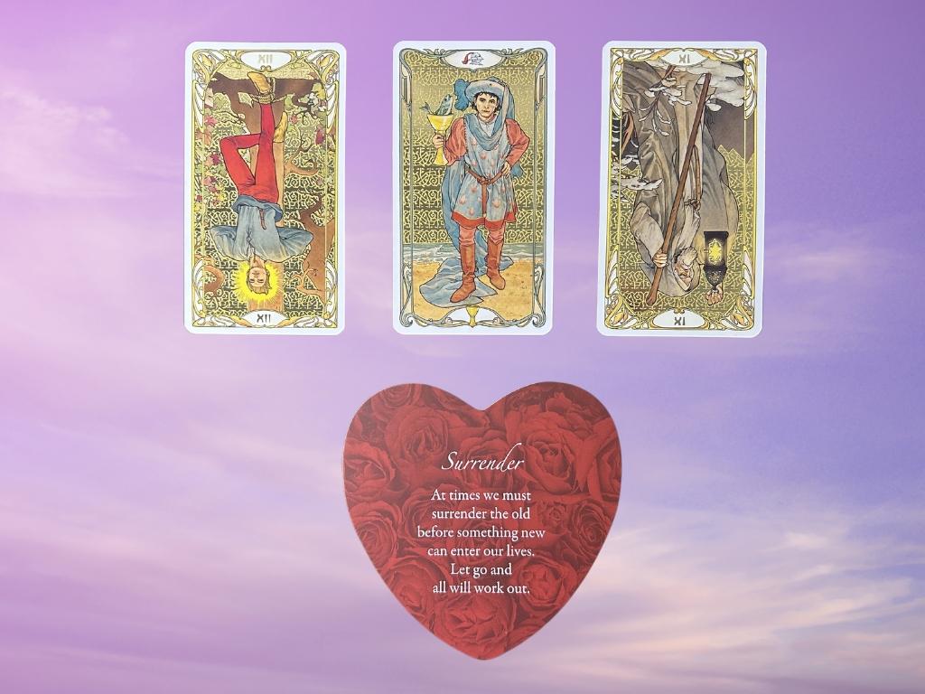 Cards from the Golden Art Nouveau Tarot and the Lovers Oracle decks