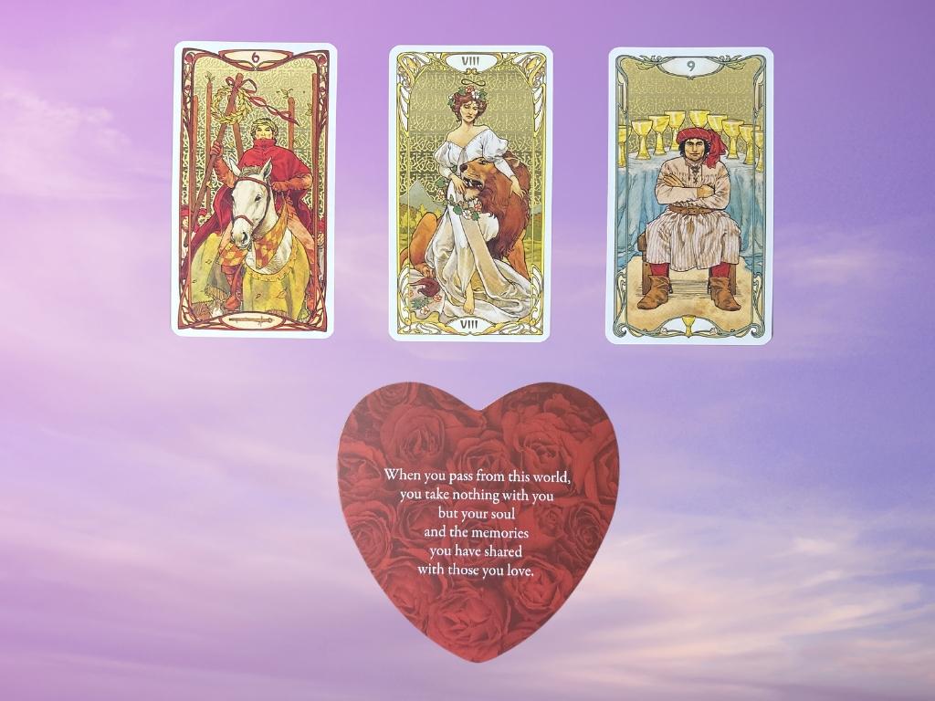 Cards from the Golden Art Nouveau Tarot and the Lovers Oracle decks