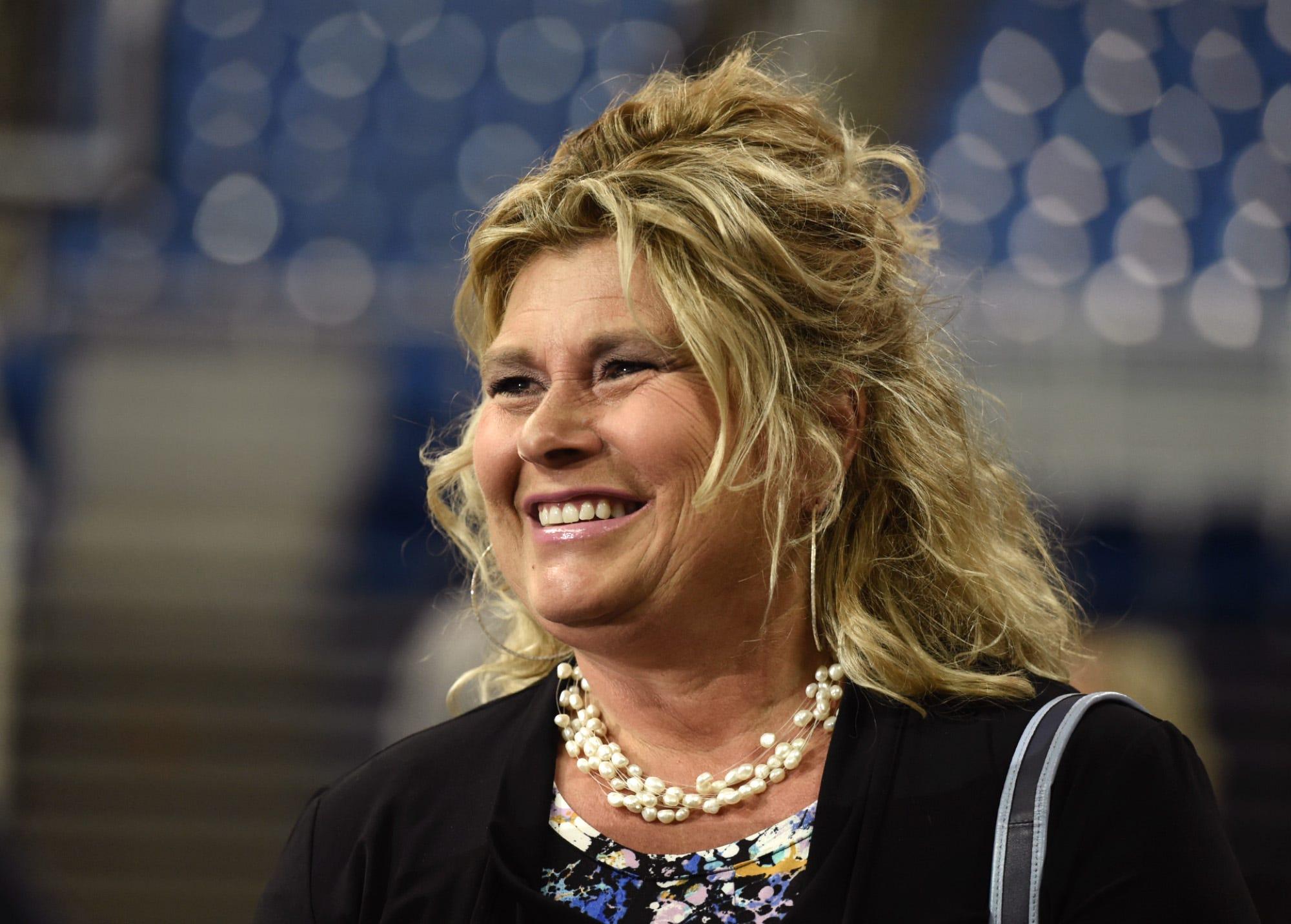 Tanya Alford smiles as she mingles with the crowd during a press conference at Lawlor Events Center on April 12, 2019, where it was publicly announced that her husband, Steve Alford would be the next Nevada men