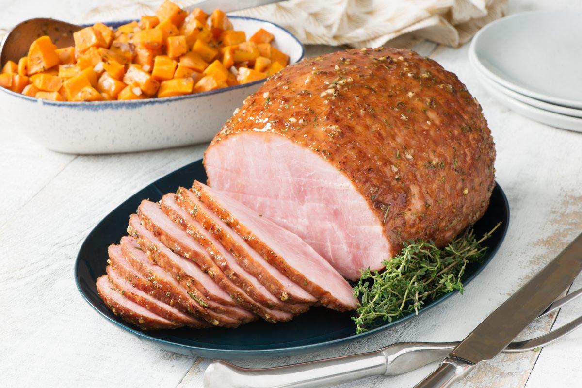 Ham with Herb and Honey Glaze and Roasted Sweet Potatoes