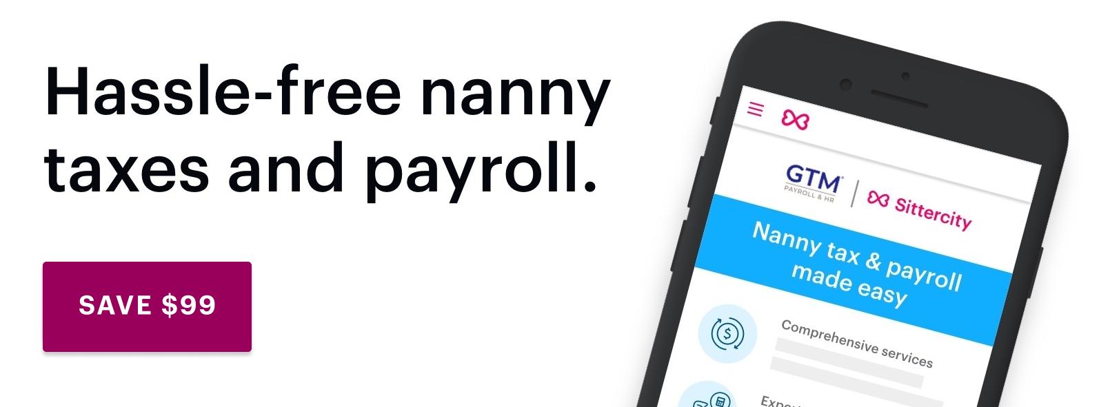 Banner image showing a phone and text that says, "Hassle-free nanny taxes and payroll."