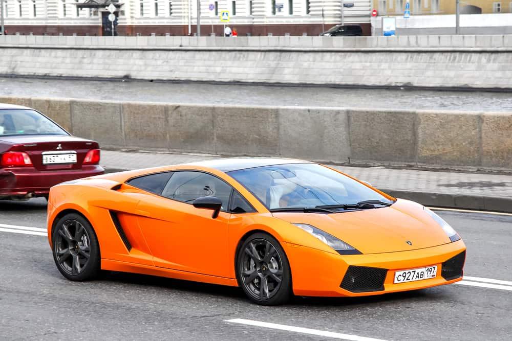 Sports car Lamborghini Gallardo in the city street.