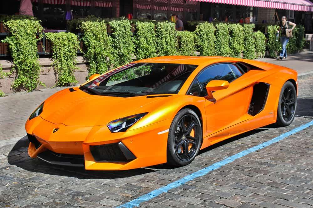 Lamborghini Aventador on the street. Orange supercar