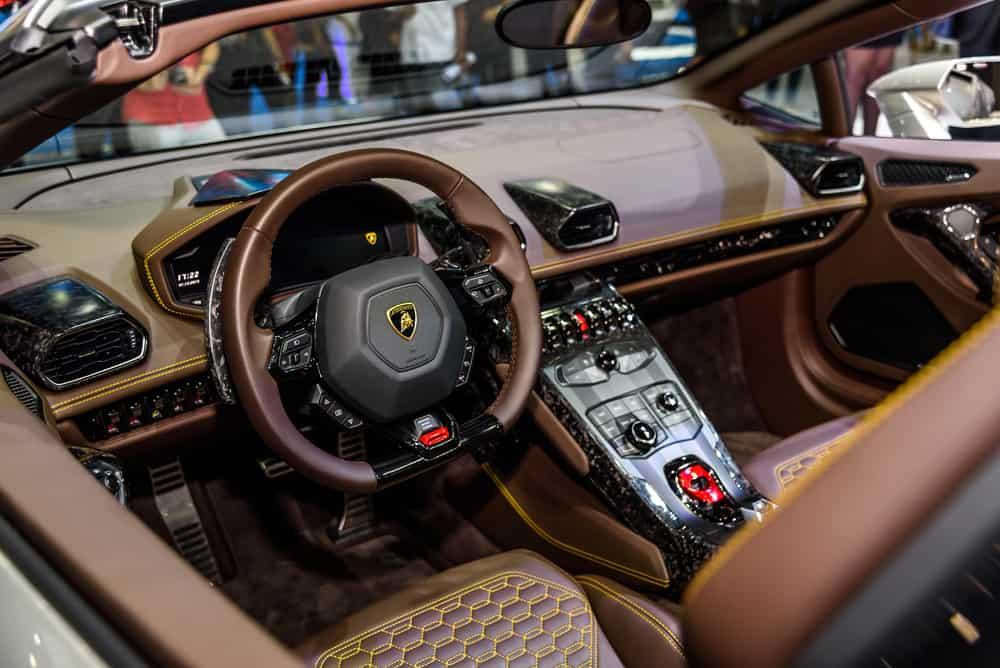 Inside of Lamborghini Huracan Spyder LP 610-4 on display