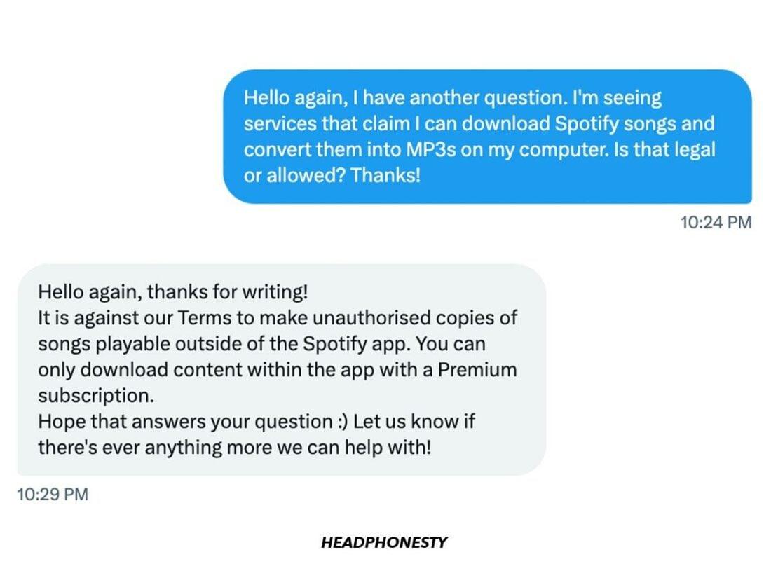 Spotify support says it