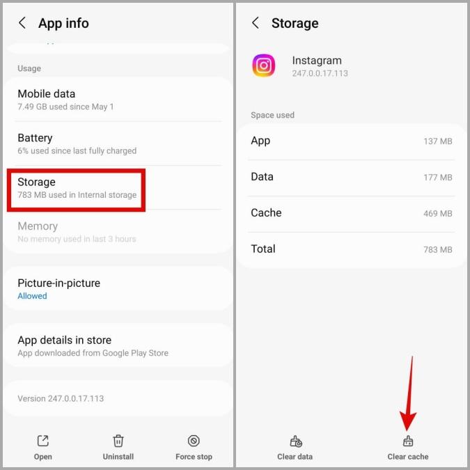 Clear Instagram App Cache on Android