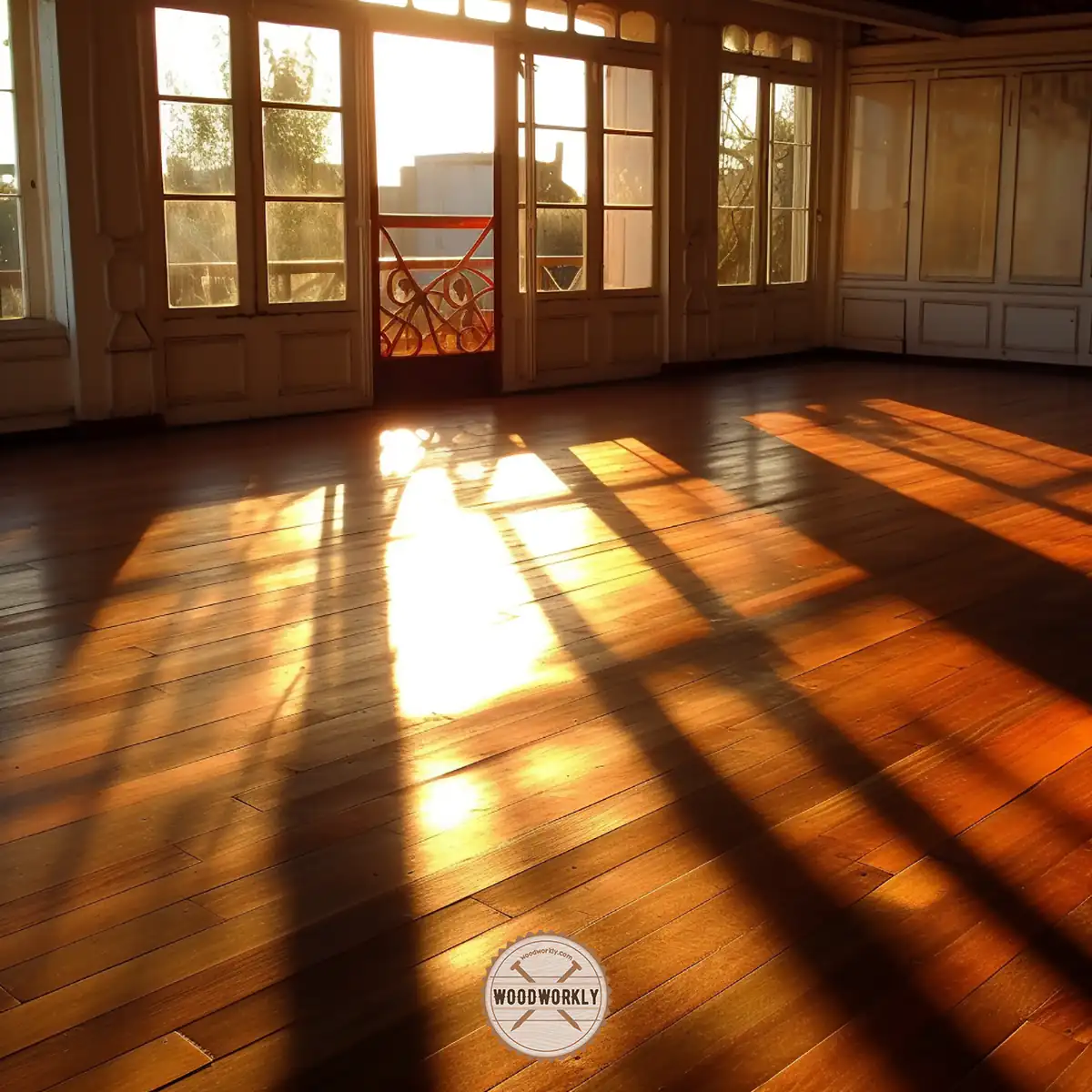 Wood floor finished with linseed oil