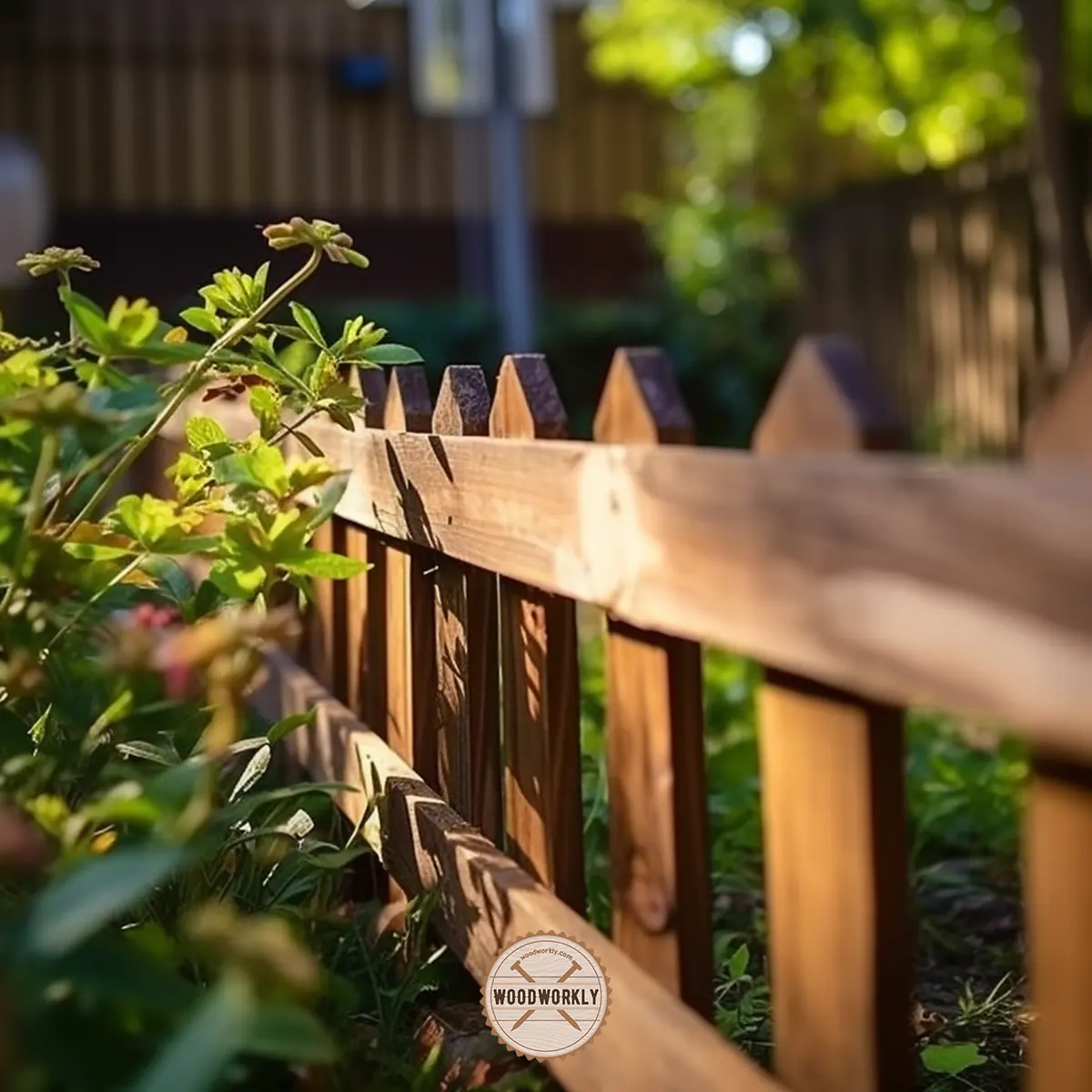 Wood fence finished with linseed oil