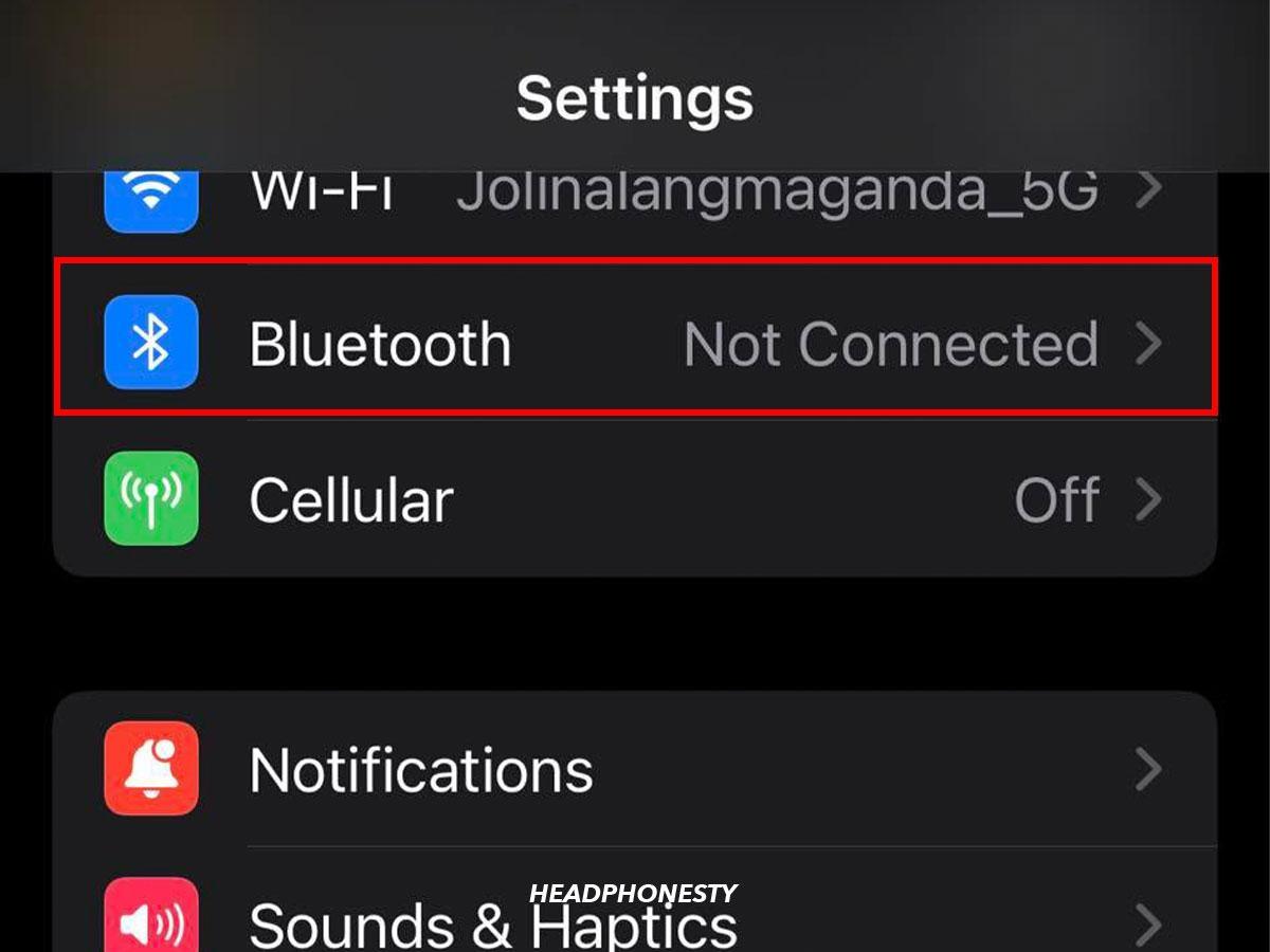 Bluetooth settings.