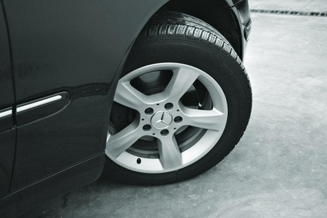 close-up of car wheel turning to the right