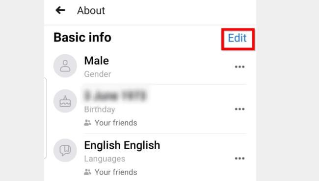 edit Facebook basic info