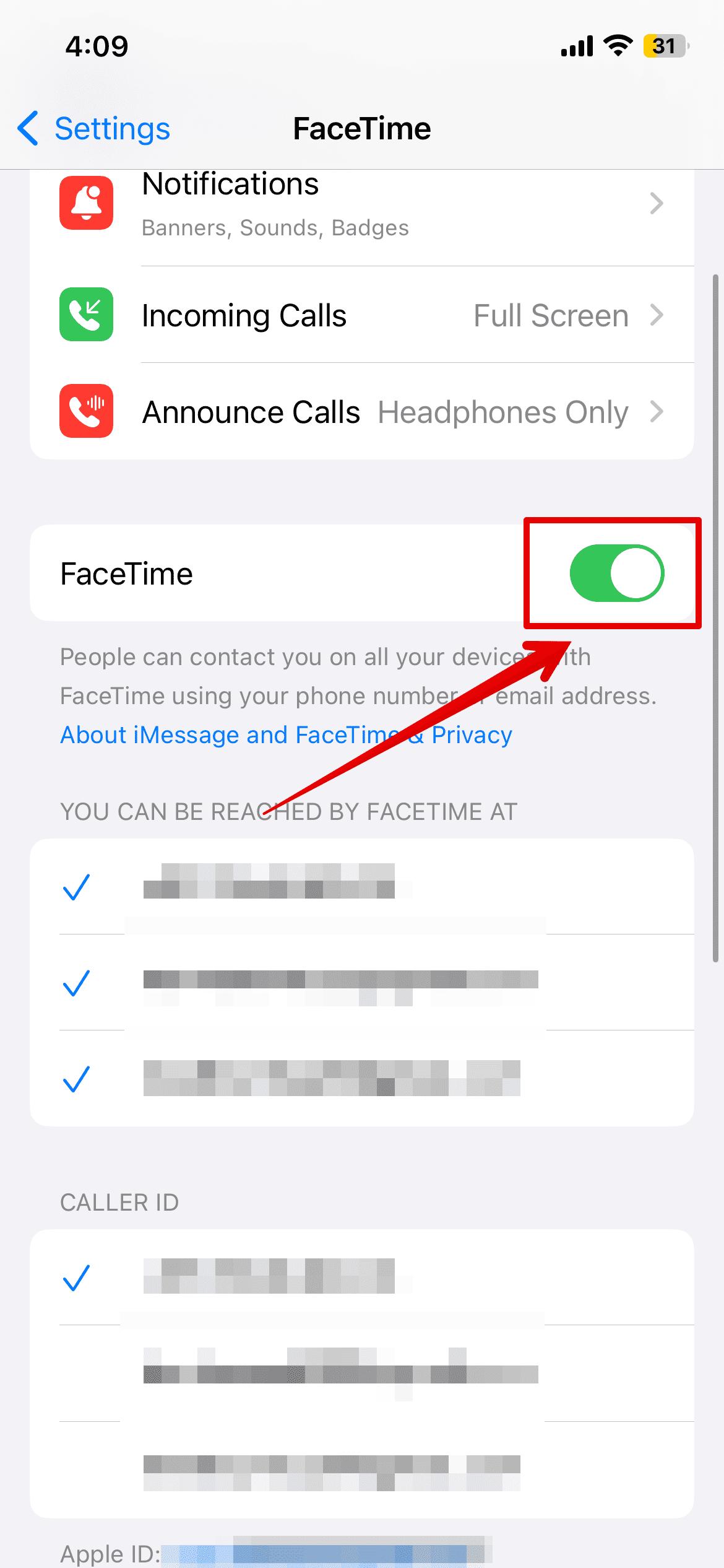 Disable facetime