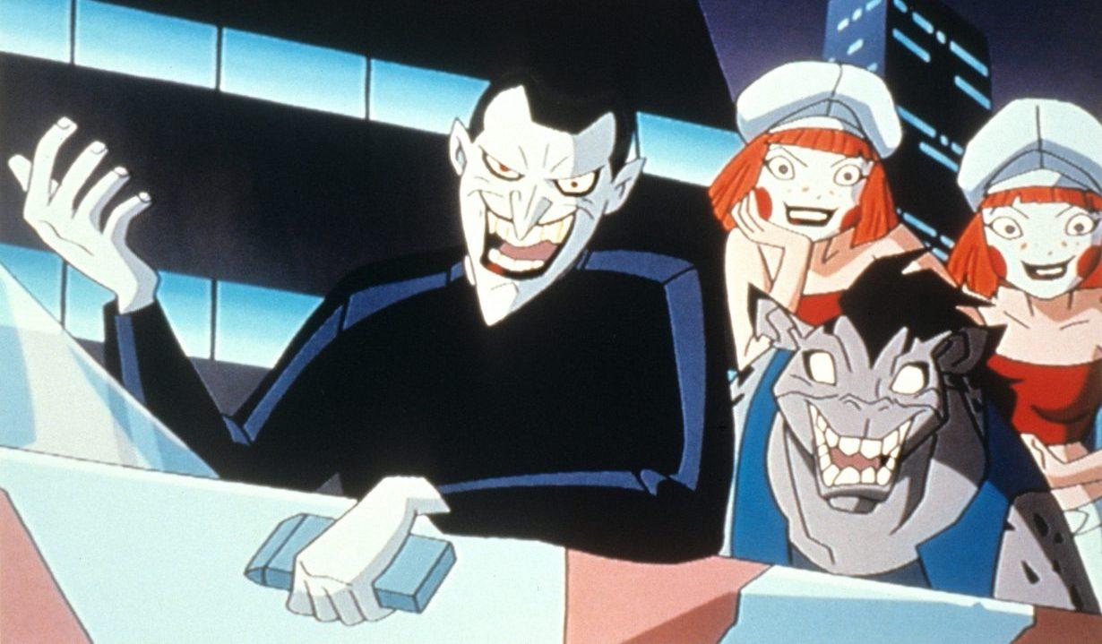 BATMAN BEYOND: RETURN OF THE JOKER, from left: New Joker (voice: Mark Hamill), Dee Dee (voice: Melissa Joan Hart), Woof (voice: Frank Welker), 2000. © Warner Bros. / Courtesy: Everett Collection