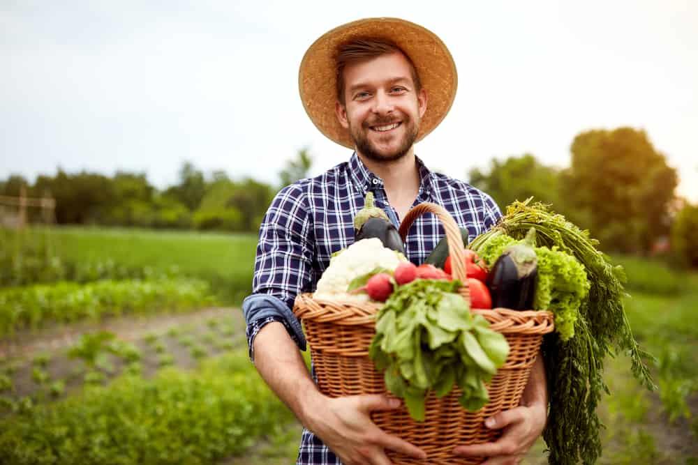 Farmer with freshly picked vegetables