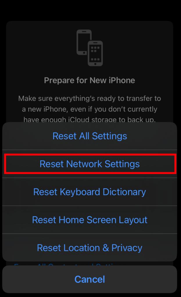 iOS Network reset