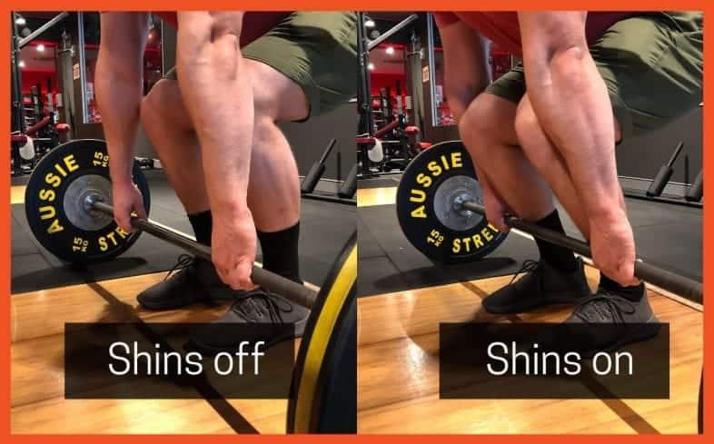ensure you’re starting the deadlift with the barbell touching the shins