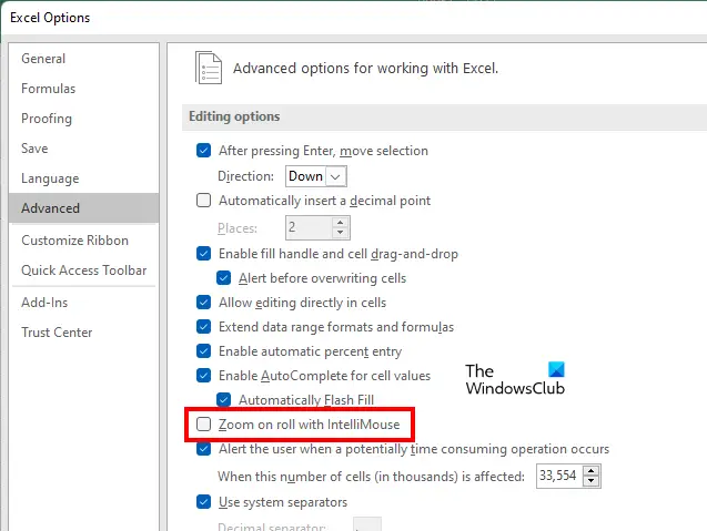 Disable Zoom on roll with IntelliMouse Excel