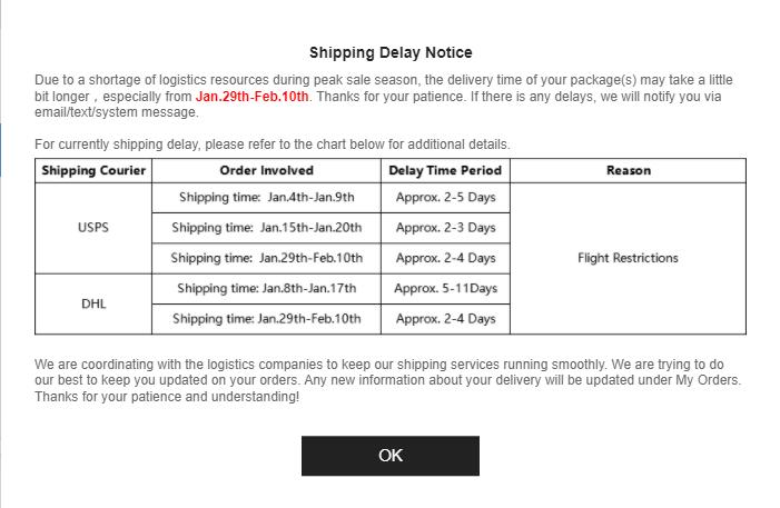 shein delay notice