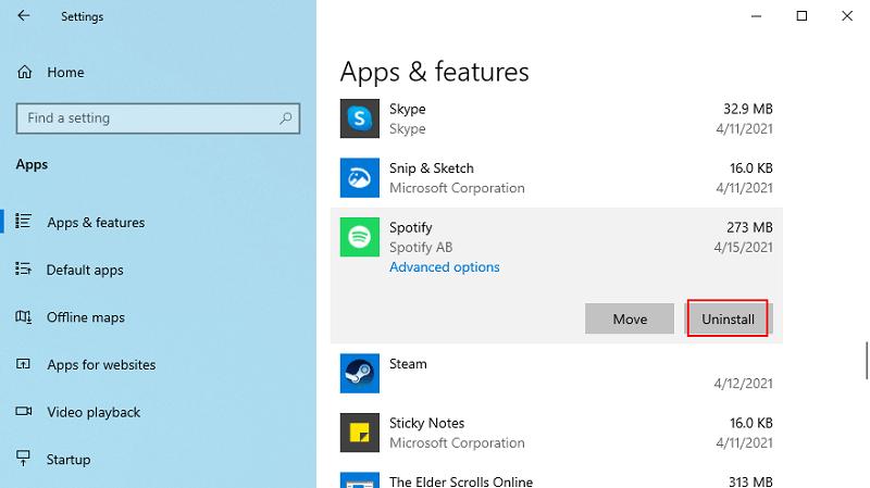 Uninstall Spotify on Windows