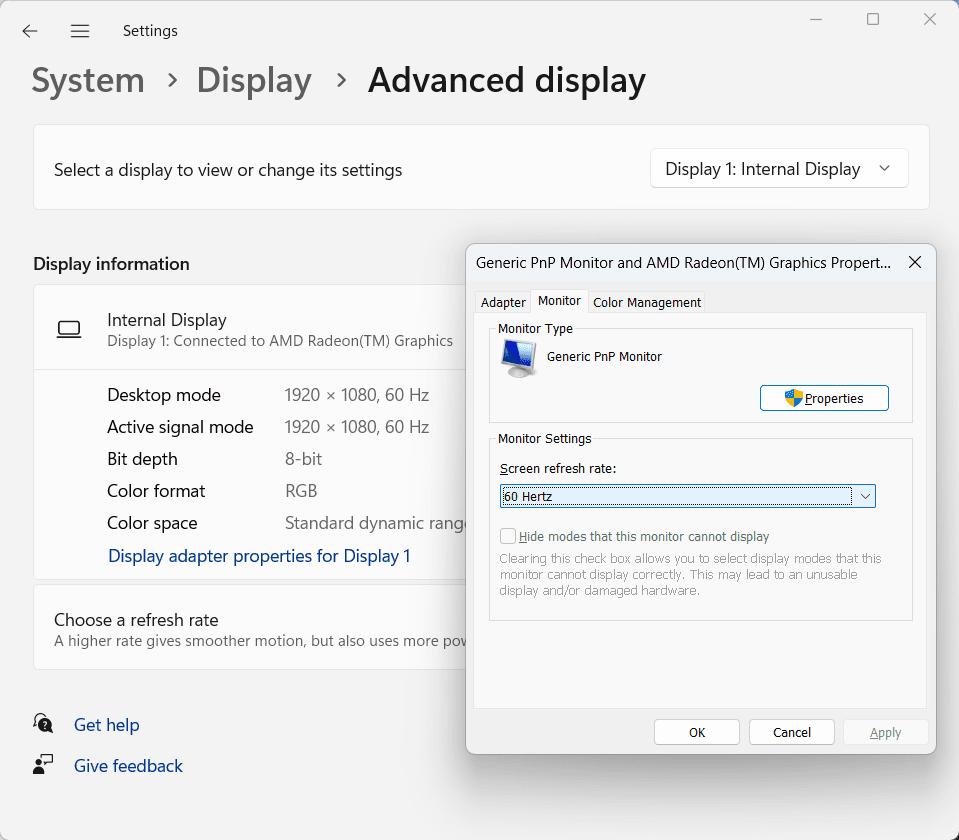 Windows display settings to fix flickering screens