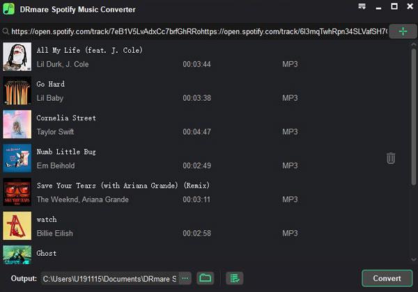 upload spotify playlist to the drmare music converter