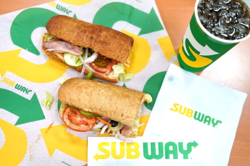 Top View Sandwiches Fast Food at Subway Sandwich Restaurant