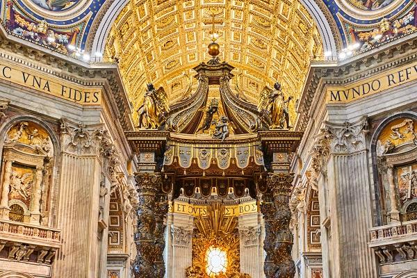 Inside the Basilica. Gold church interior. Vatican City, Italy.
