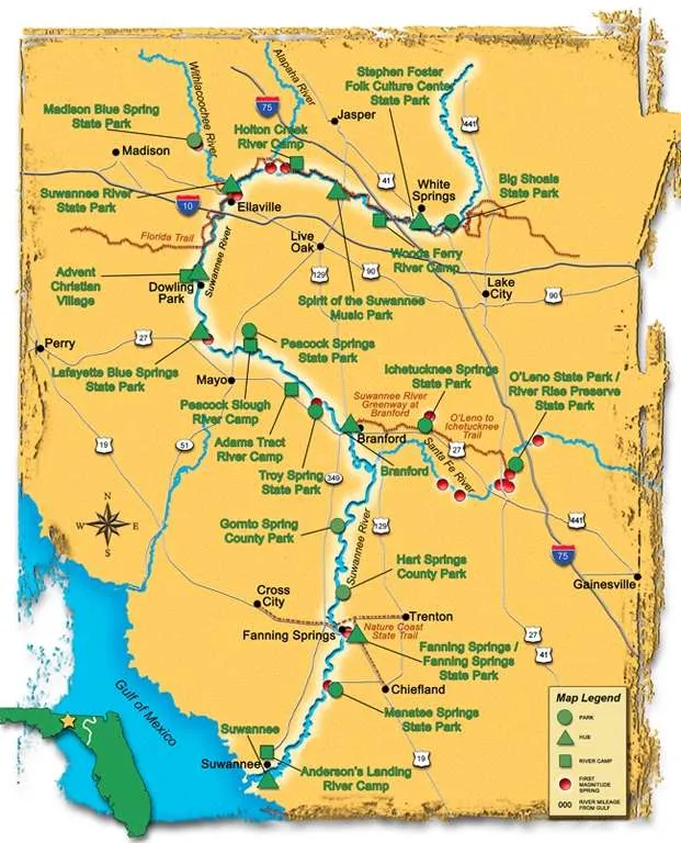 Suwannee river map - where does the suwannee river start and end