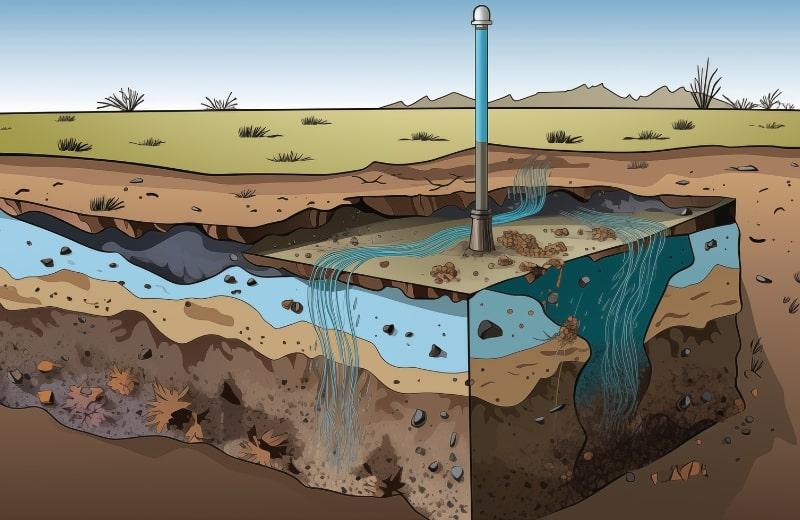 Illustration of a well aquifer that contains sand, silt, dirt and other debris