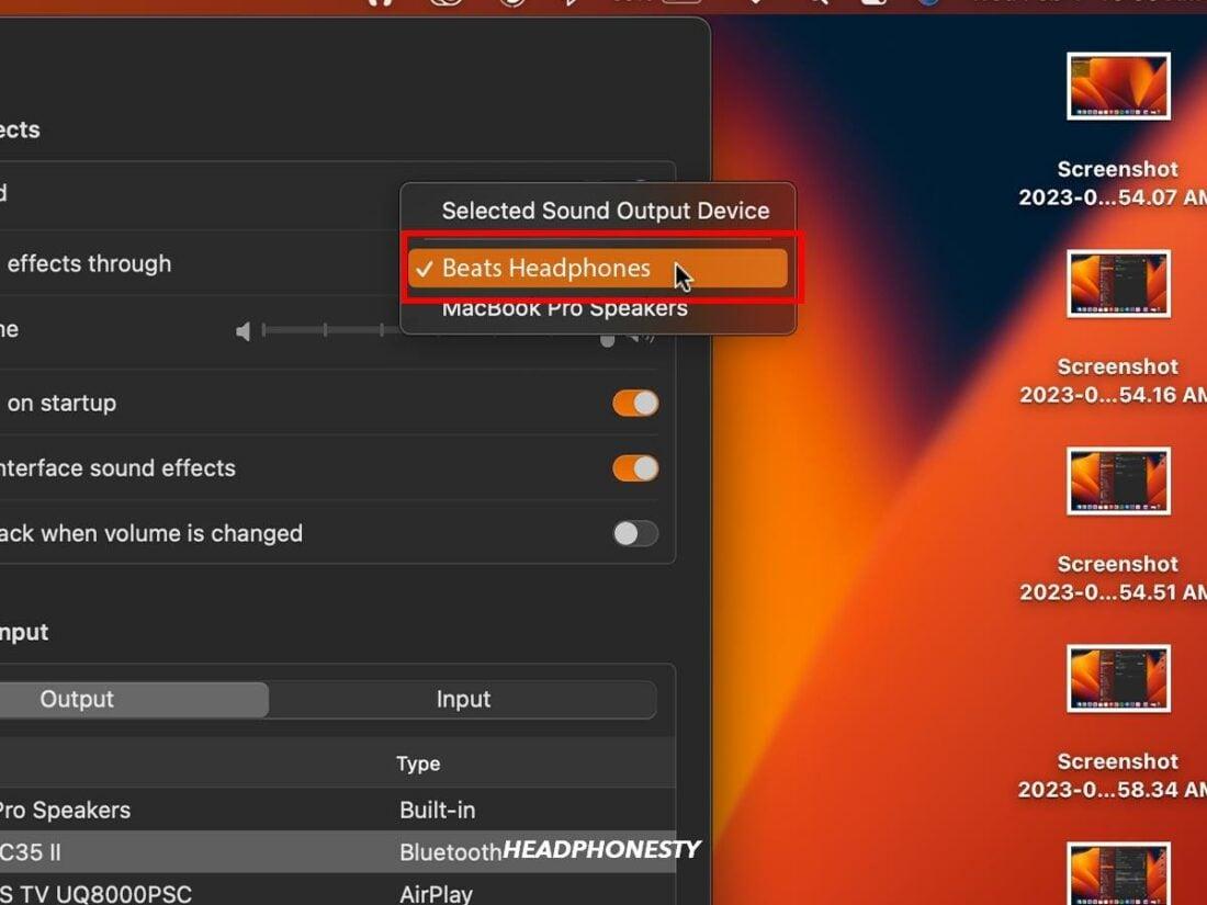 Select your Beats as the sound output device.