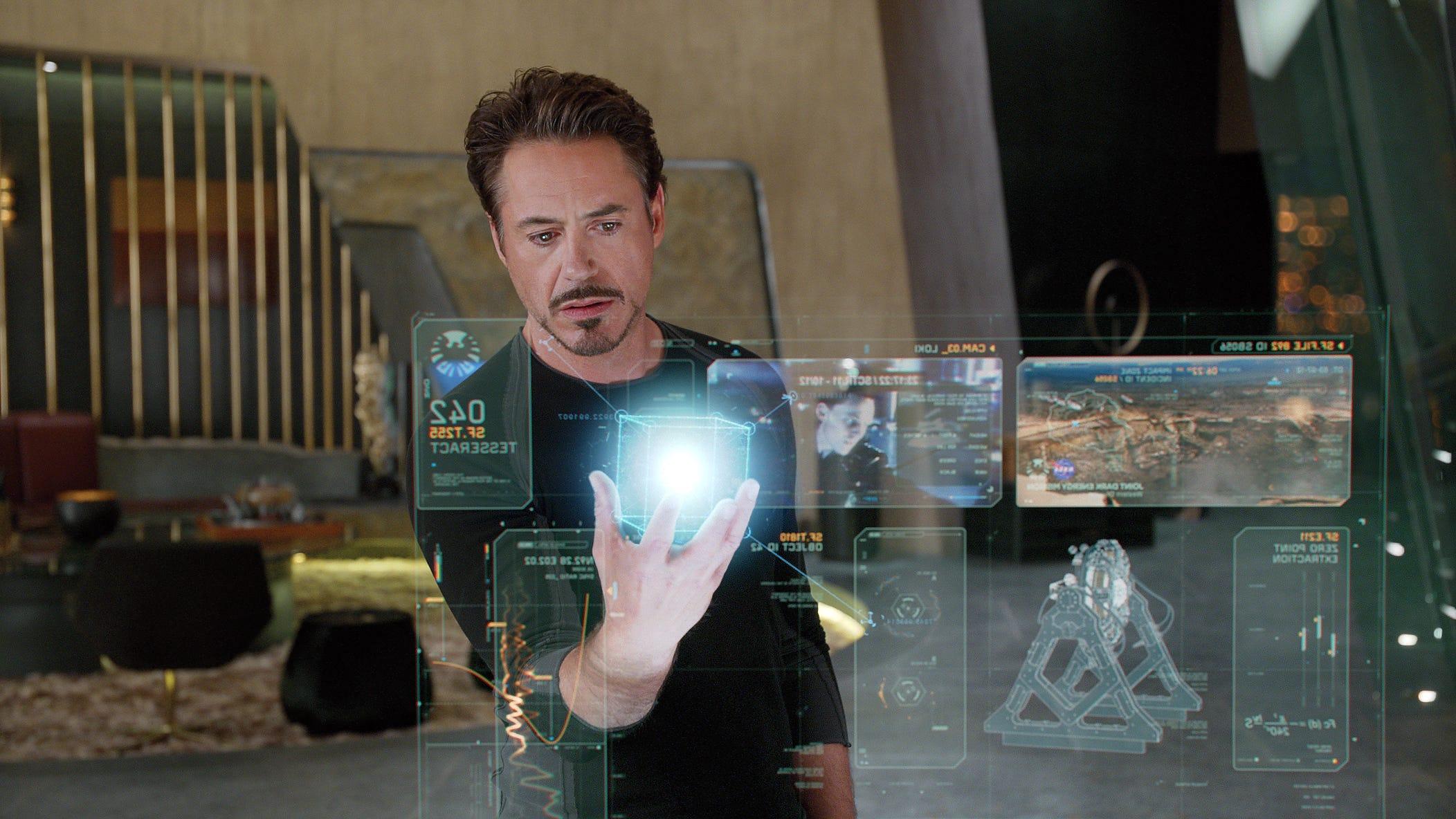 Tony Stark (Robert Downey Jr.) investigates the Tesseract in "The Avengers."