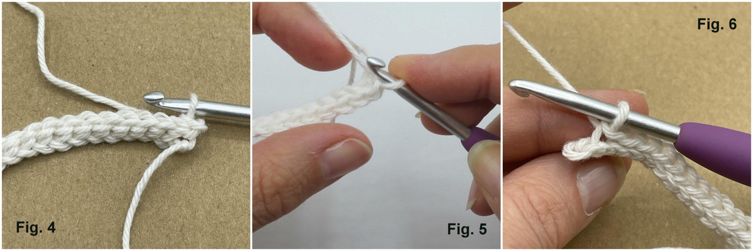 a collage of 3 images showing the seaming of stretchy crochet slip stitch cuff