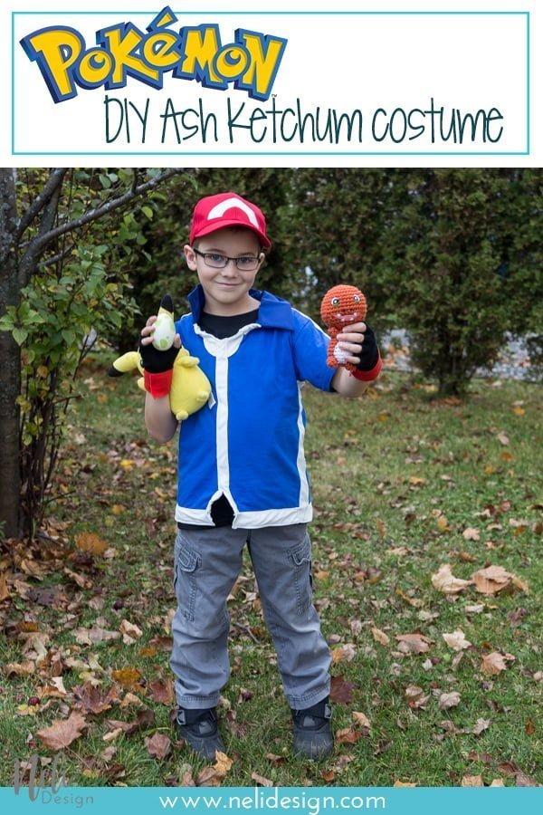 Pinterest image saying Pokemon DIY Ash Ketchum costume
