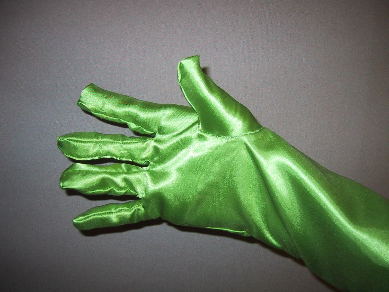 Glove sewn out of green cloth for a mysterio costume