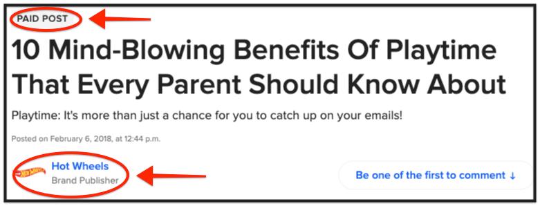 example of BuzzFeed Sponsored content listicle from Hot Wheels