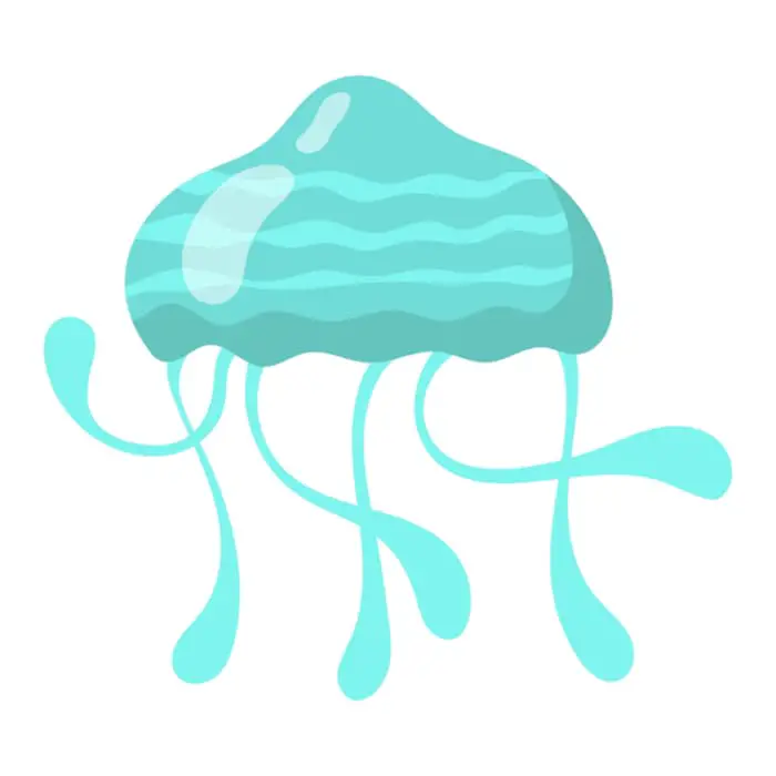 A simple, cartoon-style jellyfish in shades of blue.